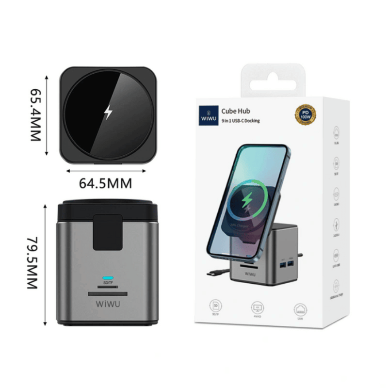Dock Sạc WiWU Cube Hub 9in1 USB-C Wi-W025 Tương Thích HDMI Cho MacBook SD/TF Docking Station