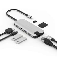 Hub/ Cổng Chuyển USB Type-C SLIM 8in1 HyperDrive HDMI, USB-C, USB-A, SD, MicroSD, MiniDisplay, Lan