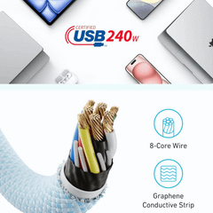 Cáp Sạc Anker Zolo 240W C-C 1m Nylon A8060