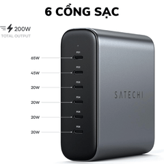 Dock Sạc Satechi 200W GaN 6 cổng USB-C ST-C200GM-EU