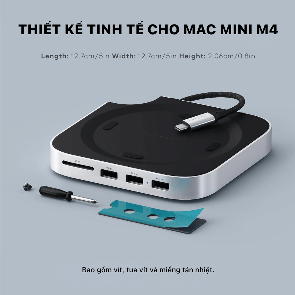 Đế Kiêm Hub Chuyển Đổi Satechi Cho Mac Mini M4 với Box NVME SSD ST-GNMMES