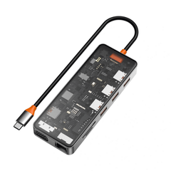 Hub USB-C 12in1 Trong Suốt WIWU Cyber USB 3.0 SD/TF HDMI PD RJ45 CB012