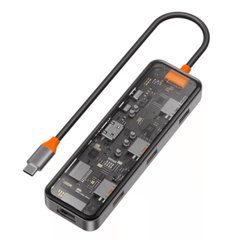Hub USB-C 8in1 Trong Suốt WIWU Cyber USB 3.0, SD/TF, HDMI, Lan RJ45