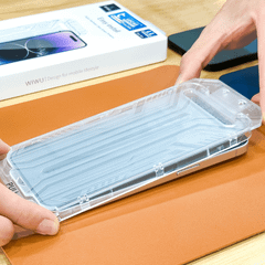 Kính Cường Lực iPhone 15 Series WIWU Easy Install Có Khung Tự Dán, Lấy Bụi, Lưới Bảo Vệ Màng Loa