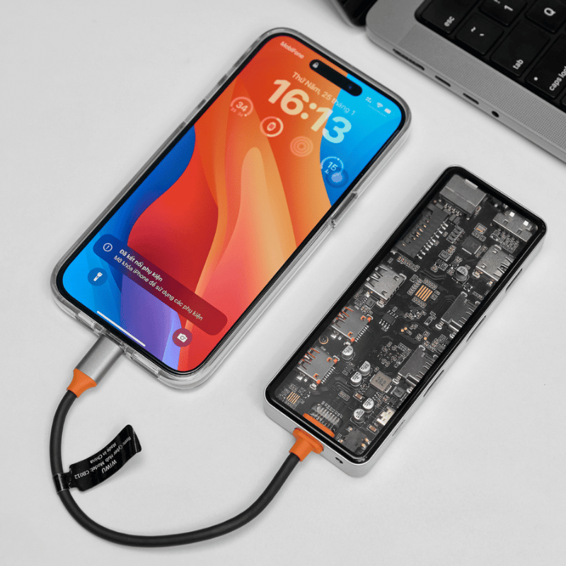 Hub USB-C 12in1 Trong Suốt WIWU Cyber USB 3.0 SD/TF HDMI PD RJ45 CB012