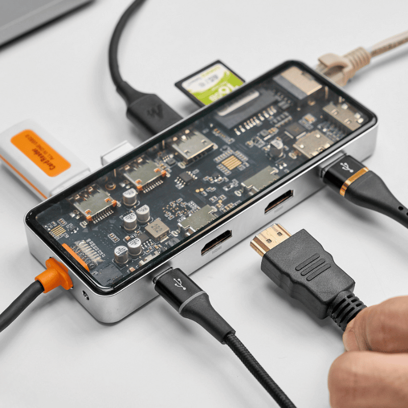 Hub USB-C 12in1 Trong Suốt WIWU Cyber USB 3.0 SD/TF HDMI PD RJ45 CB012