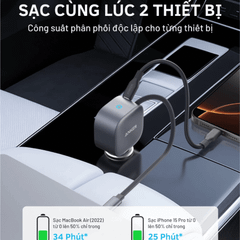 Tẩu Sạc Ô Tô Anker Nano 1C 75W (Tích Hợp Cáp USB-C Rút Gọn) A2738