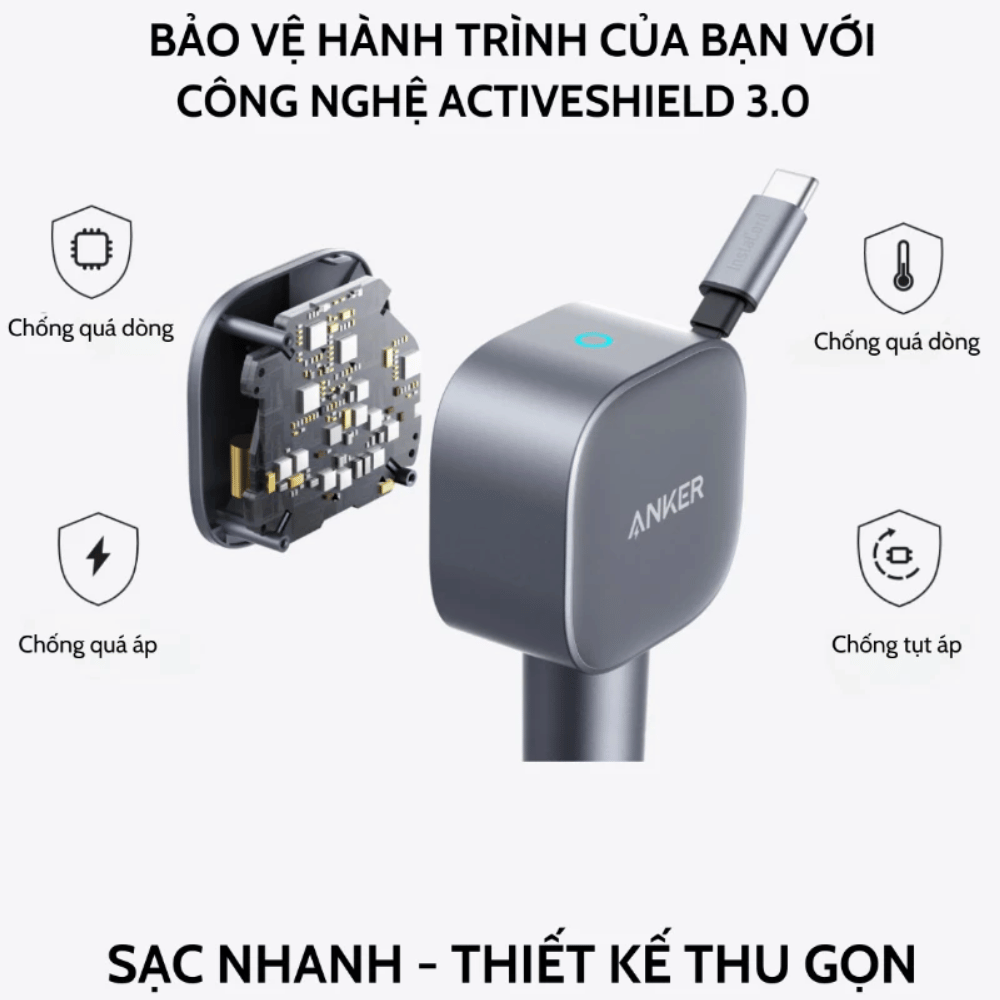 Tẩu Sạc Ô Tô Anker Nano 1C 75W (Tích Hợp Cáp USB-C Rút Gọn) A2738
