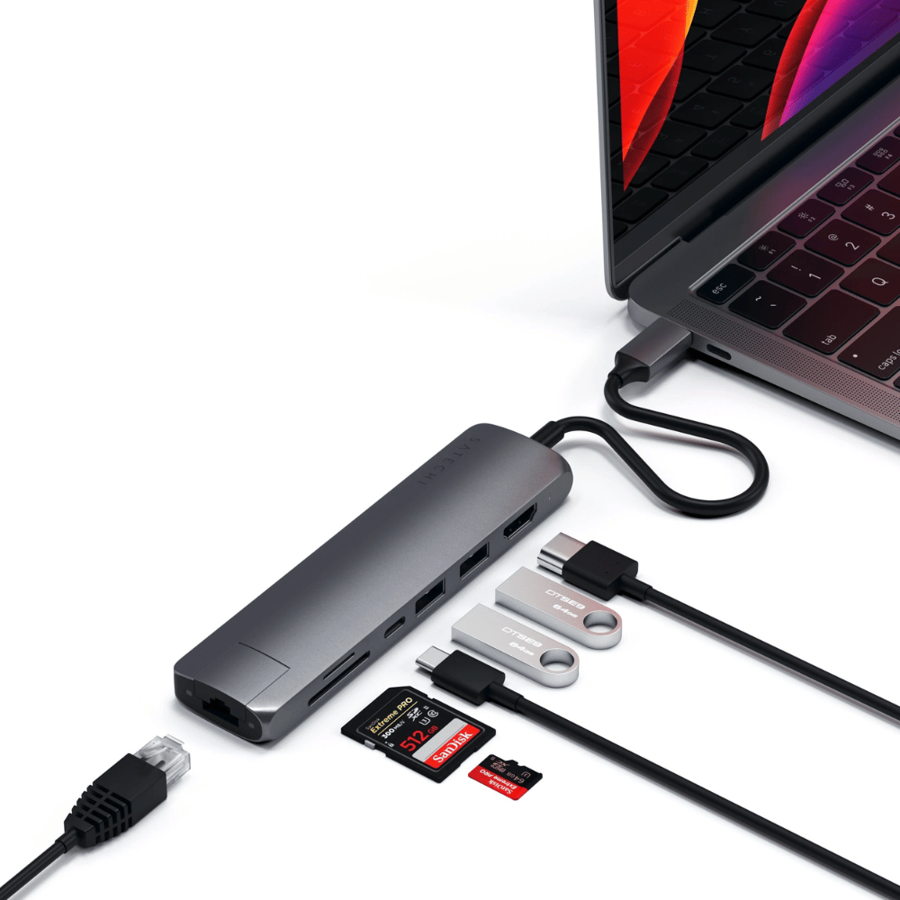 Hub/ Cổng Chuyển USB-C Satechi Multiport Slim 7in1 Ethernet HDMI 4K ST-P7SK
