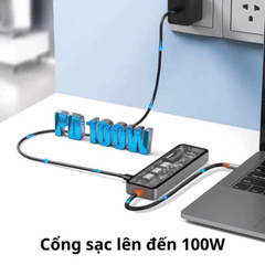 Hub USB-C 8in1 Trong Suốt WIWU Cyber USB 3.0, SD/TF, HDMI, Lan RJ45