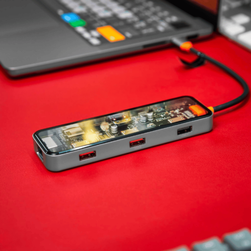 Hub USB-C 8in1 Trong Suốt WIWU Cyber USB 3.0, SD/TF, HDMI, Lan RJ45
