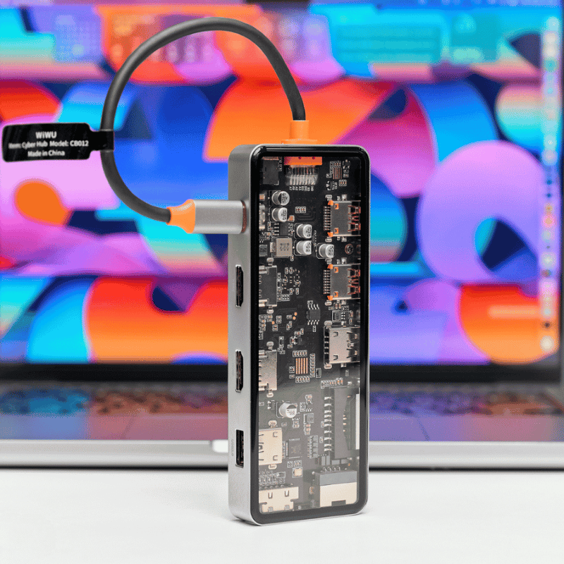 Hub USB-C 12in1 Trong Suốt WIWU Cyber USB 3.0 SD/TF HDMI PD RJ45 CB012