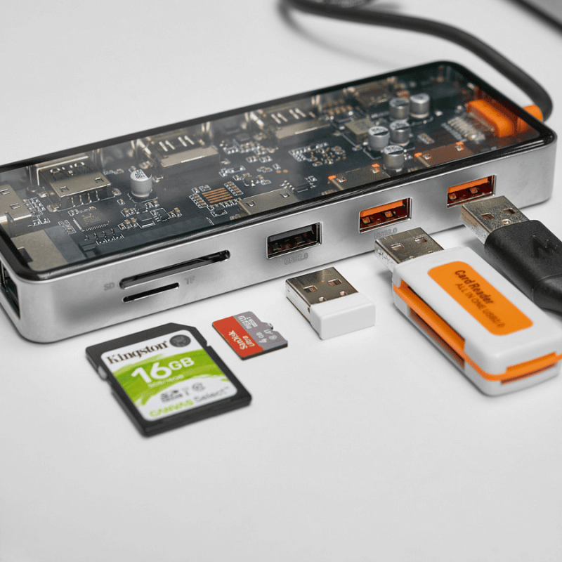 Hub USB-C 12in1 Trong Suốt WIWU Cyber USB 3.0 SD/TF HDMI PD RJ45 CB012