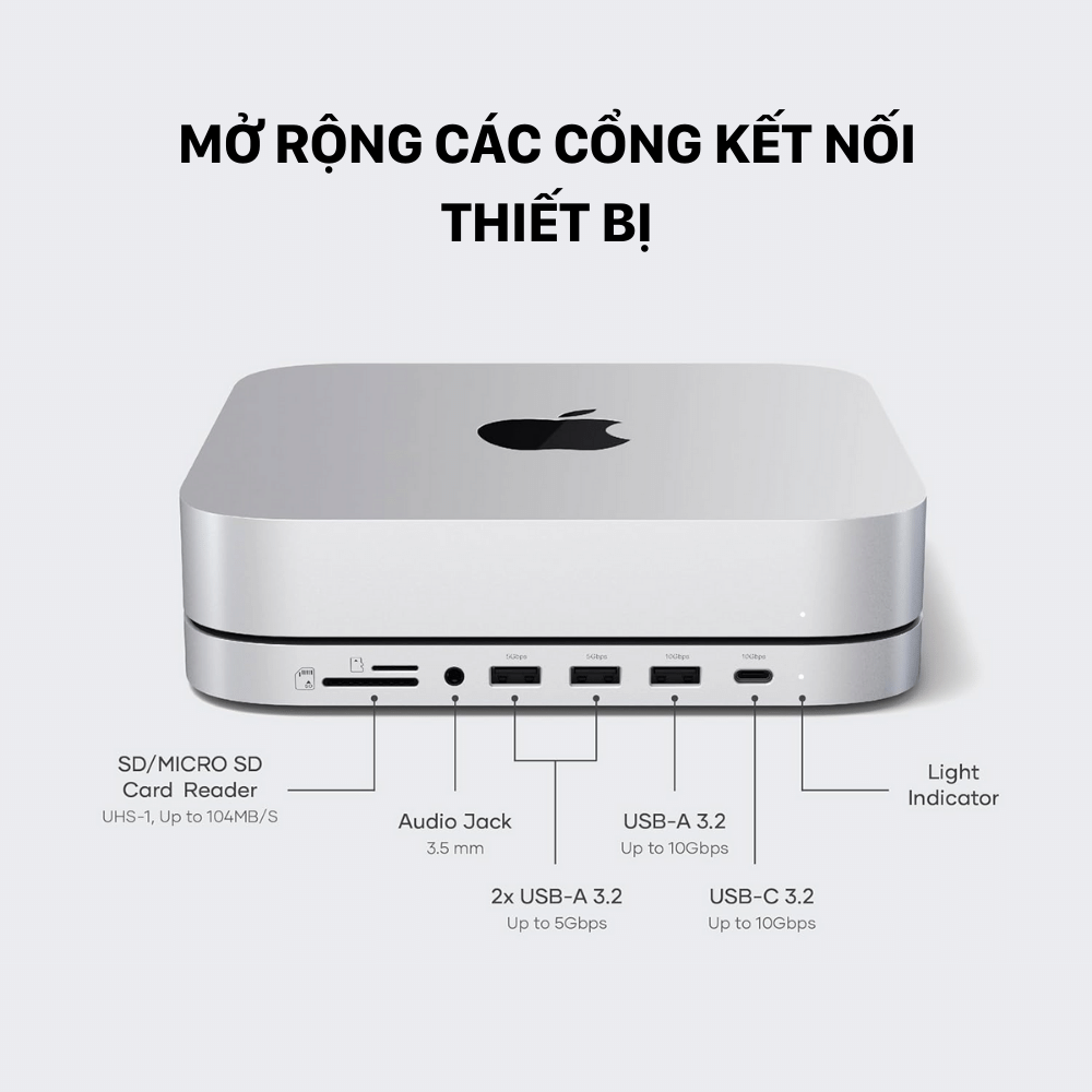 Đế Kiêm Hub Chuyển Đổi Satechi Cho Mac Mini/Studio với Box NVME SSD – ST-GMMSHS