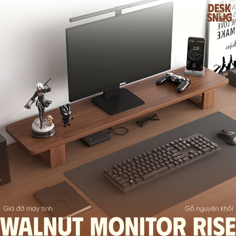 Kệ kê máy tính gỗ óc chó, trang trí bàn làm việc | Phụ kiện máy tính, laptop Walnut Monitor Rise