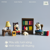 Mô hình mèo đáng yêu đọc sách trang trí góc học tập | Mô hình mèo xinh xắn trang trí bàn làm việc