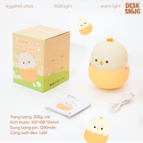 Đèn phát sáng bộ màu RGB kèm sạc USB hình chú gà con| EGGSHELL CHICK