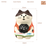 Mô hình mèo đáng yêu đọc sách trang trí góc học tập | Mô hình mèo xinh xắn trang trí bàn làm việc