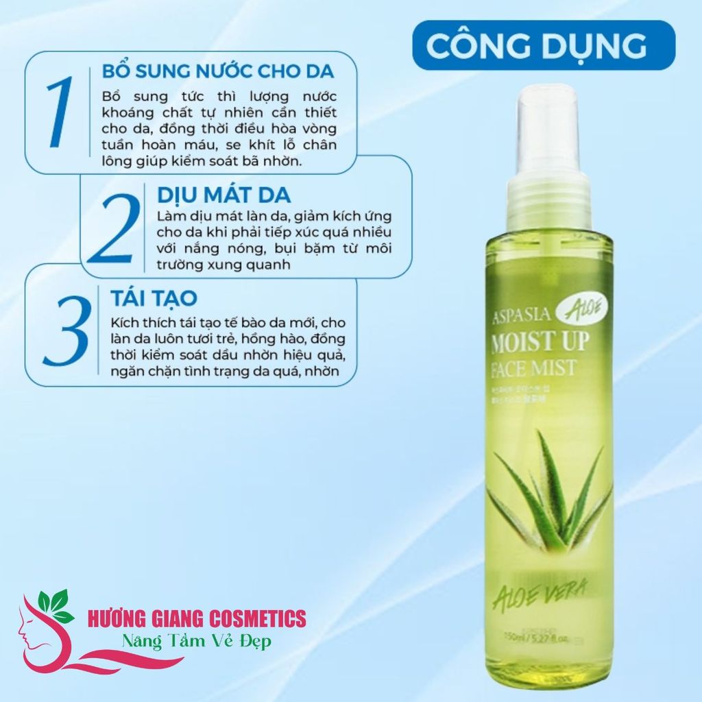 Xịt Khoáng Aspasia Moist Up Face Mist Chiết Xuất Lô Hội 150ml