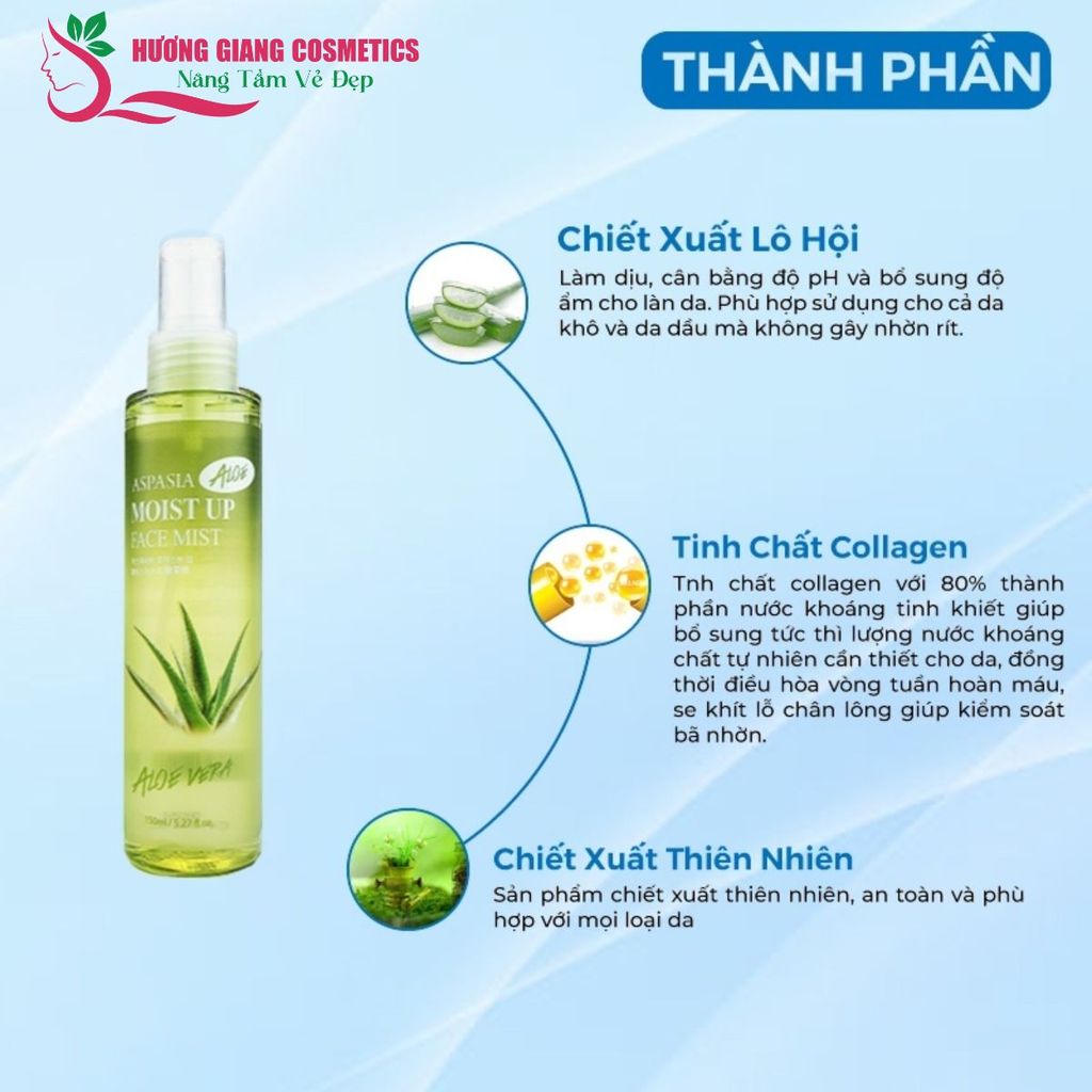 Xịt Khoáng Aspasia Moist Up Face Mist Chiết Xuất Lô Hội 150ml