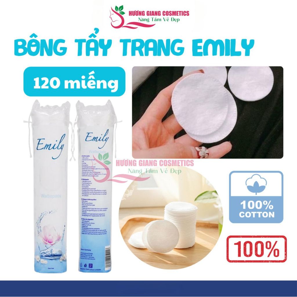 Bông Tẩy Trang Tròn 120 Miếng Emily 100% Cotton Thấm Hút Tốt