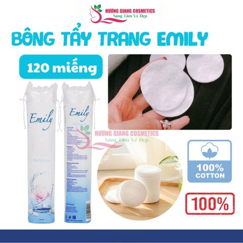 Bông Tẩy Trang Tròn 120 Miếng Emily 100% Cotton Thấm Hút Tốt