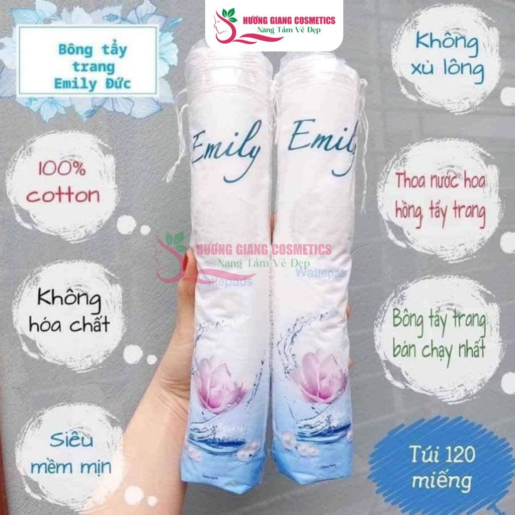 Bông Tẩy Trang Tròn 120 Miếng Emily 100% Cotton Thấm Hút Tốt