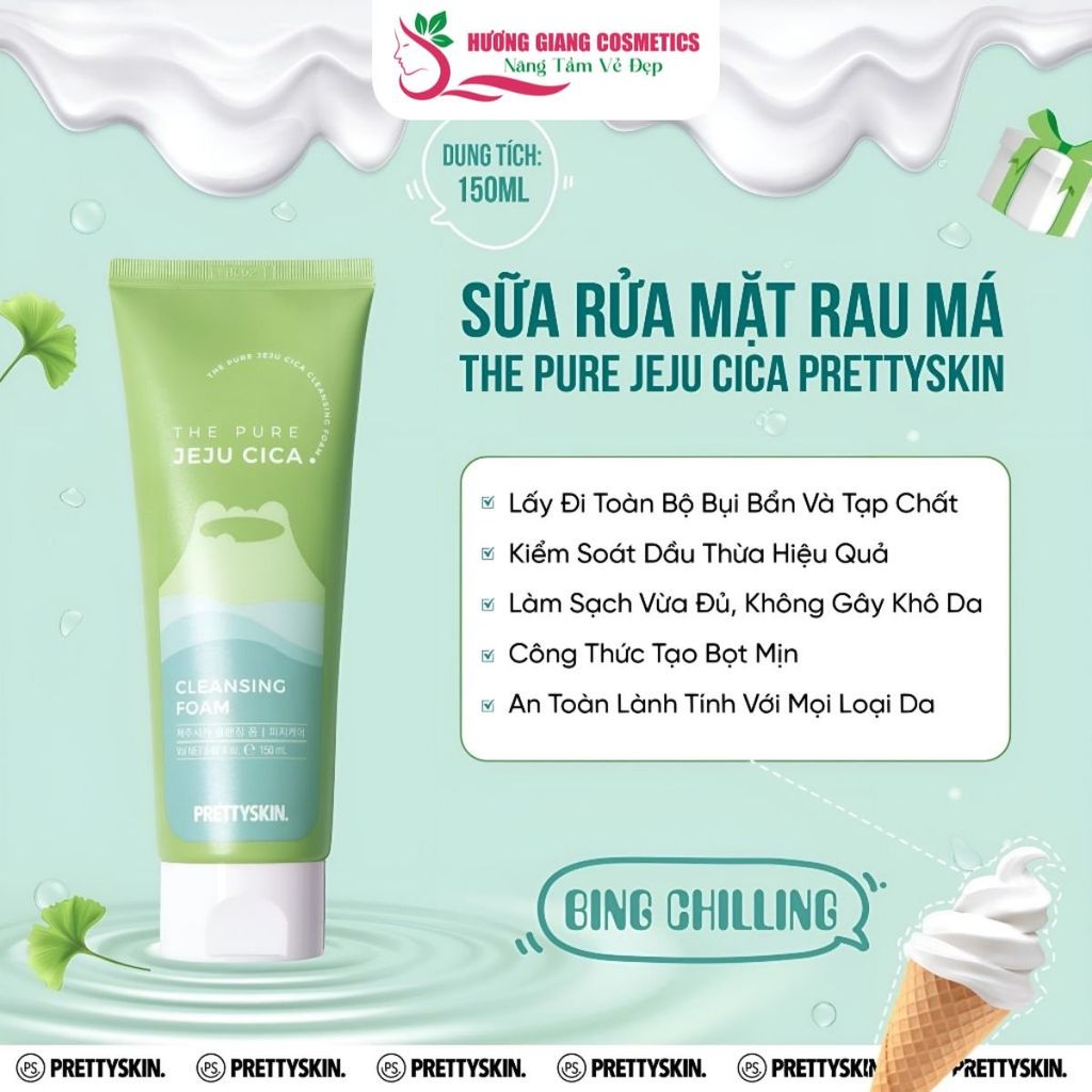 Sữa Rửa Mặt Rau Má Prettyskin JEJU CICA 150ml