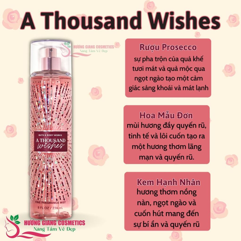 Xịt Thơm Body Toàn Thân Hương Nước Hoa Mist Bath Thousand Wishes 236ml