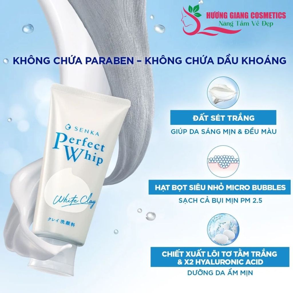 Sữa Rửa Mặt Senka Perfect Whip White Làm Sạch, Dưỡng trắng da 120g