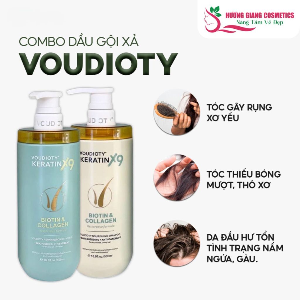 Dầu Gội Xả Phục Hồi Tóc Hư Tổn Nặng Voudioty Keratin X9 500ml