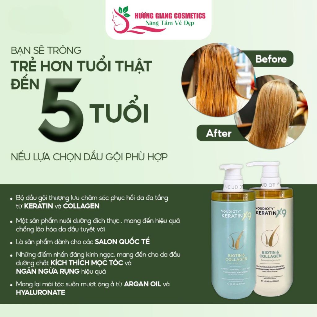 Dầu Gội Xả Phục Hồi Tóc Hư Tổn Nặng Voudioty Keratin X9 500ml