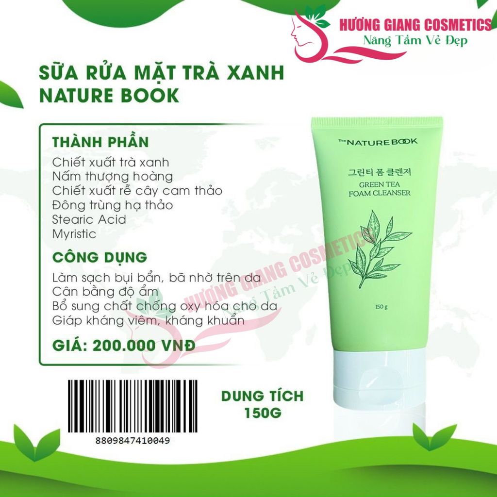 Sữa Rửa Mặt Trà Xanh The Nature Book nhập khẩu Hàn Quốc 150g