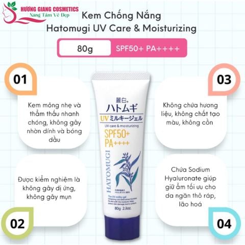 Kem Chống Nắng, Dưỡng Ẩm Và Làm Sáng Da Hatomugi SPF50+ PA++++ 80g