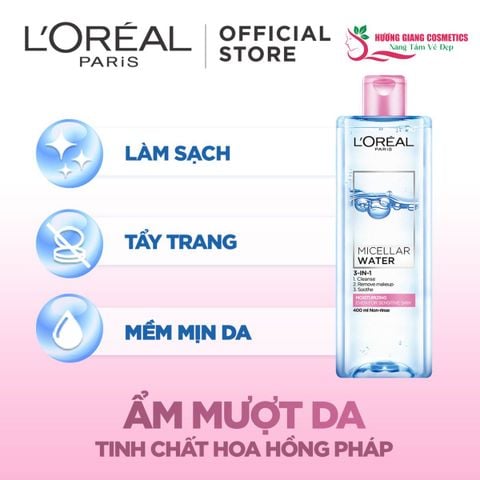 Nước Tẩy Trang L'ORÉAL Micellar Water 3IN1-400 ml-Cho Da Thường Và Khô