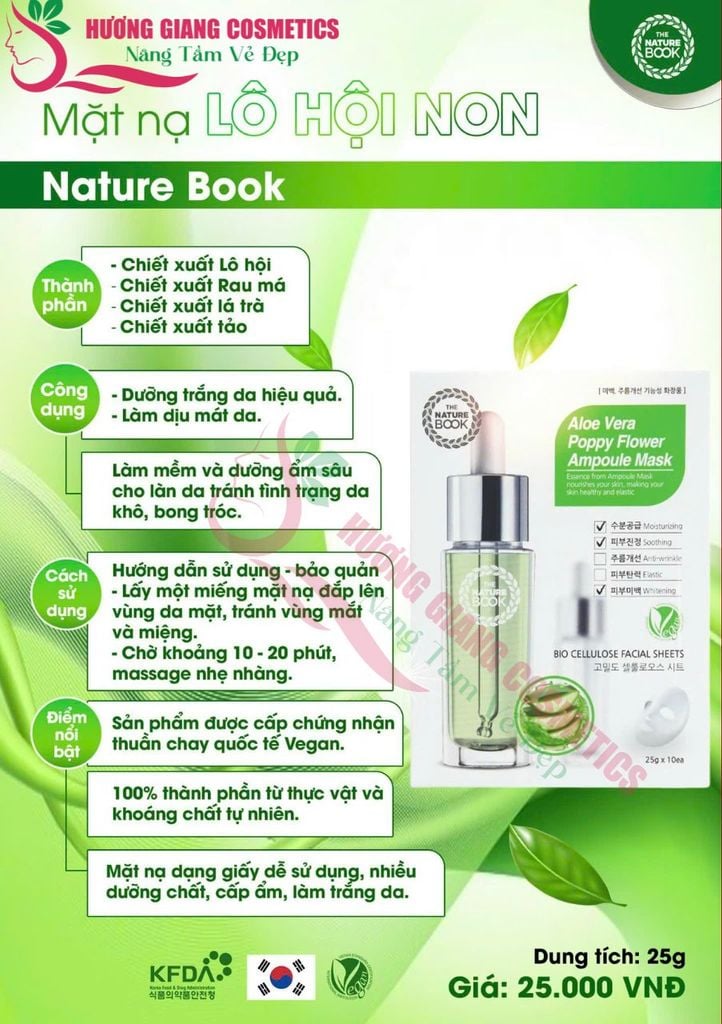 Mặt Nạ Dưỡng Trắng Da Lô Hội Non The Nature Book Hàn Quốc 25gx10