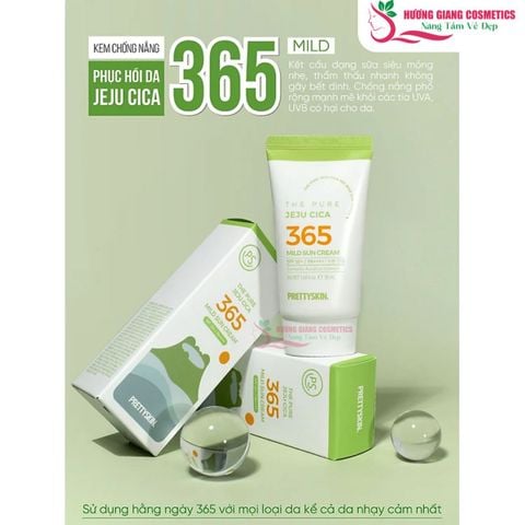 Kem Chống Nắng Chiết Xuất Rau Má Pretty Skin The Pure Jeju Cica 365