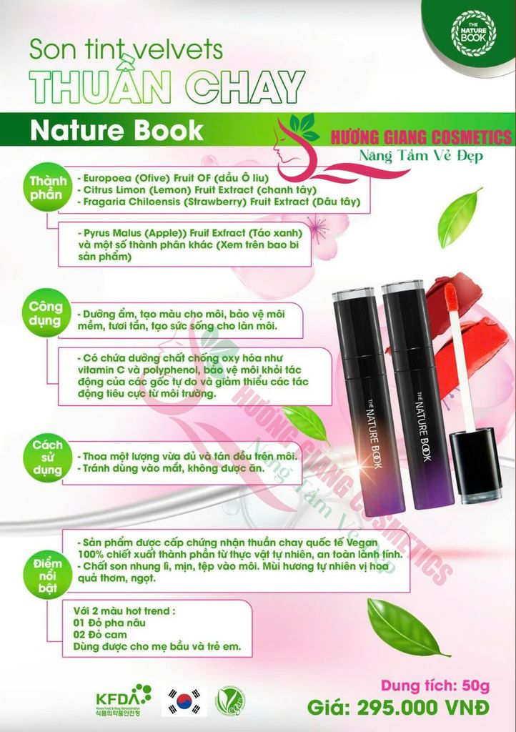 Son Môi Tint Thuần Chay Nhung Mềm Nature Book Hàn Quốc