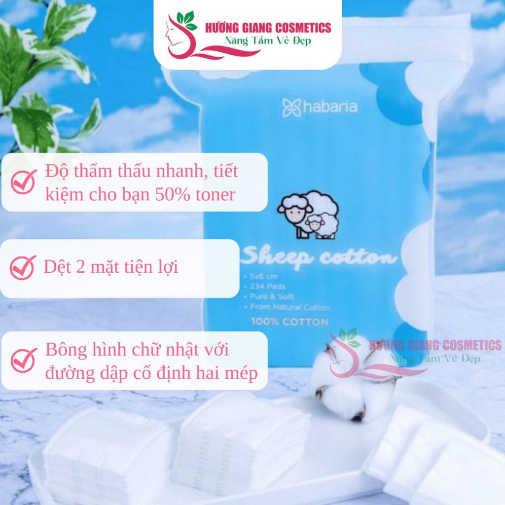 Bông Tẩy Trang Cừu Habaria Cho Da Nhạy Cảm Thấm Hút Nhanh 234 Miếng