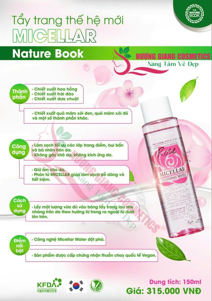 Nước Tẩy Trang hoa hồng Micellar The Nature Book Hàn Quốc 150ml