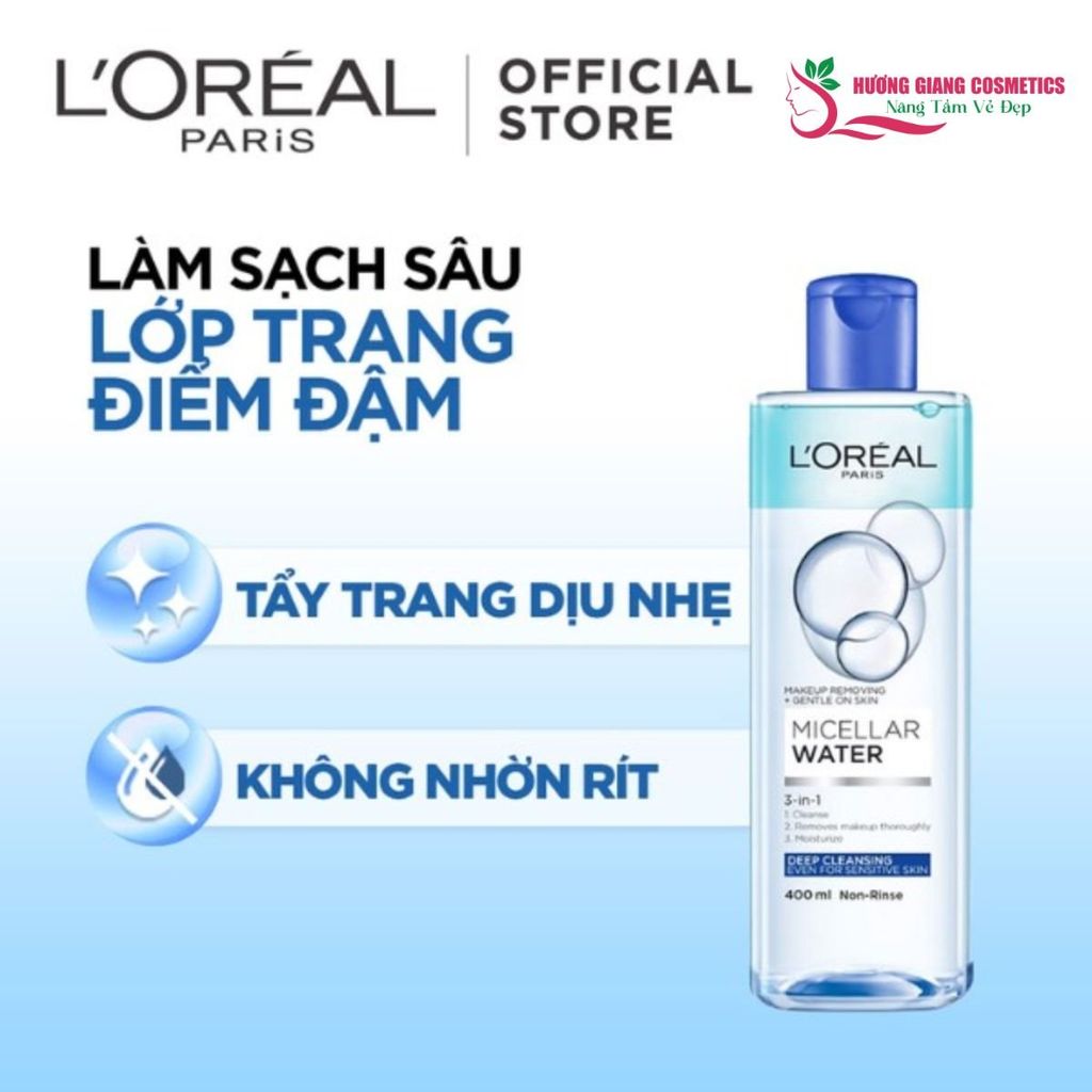 Nước Tẩy Trang L'ORÉAL Micellar Water 3IN1-400 ml-Làm Sạch Sâu