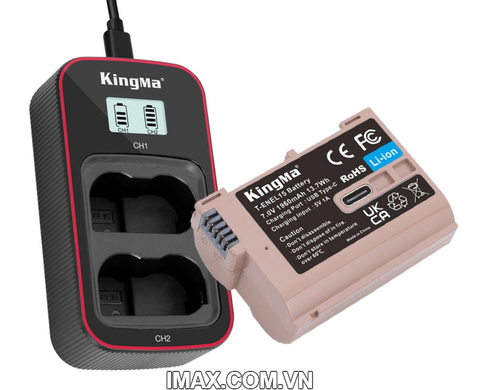 Bộ 1 pin 1 sạc đôi Kingma sạc lại trực tiếp USB-C cho Nikon EN-EL15