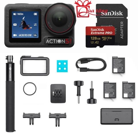 Combo 2: Máy quay DJI Osmo Action 5 Pro Adventure Combo, Tặng thẻ Sandisk 128GB tốc độc cao 200MB/s