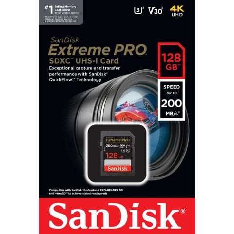 Thẻ nhớ Sandisk SDXC Extreme Pro 128GB 200/90Mb/s