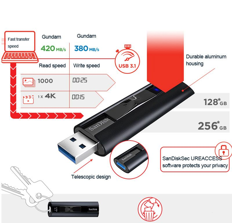 SanDisk CZ880 USB 3.1 Flash Drive 256GB | Flash drive, Usb, Sandisk