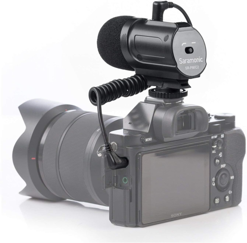 Amazon.com : Saramonic SR-PMIC2 Mini Stereo Condenser Microphone with Integrated Shockmount, Low-Cut Filter & Battery-Free Operation for DSLR Cameras & Camcorders, 8 : Camera & Photo