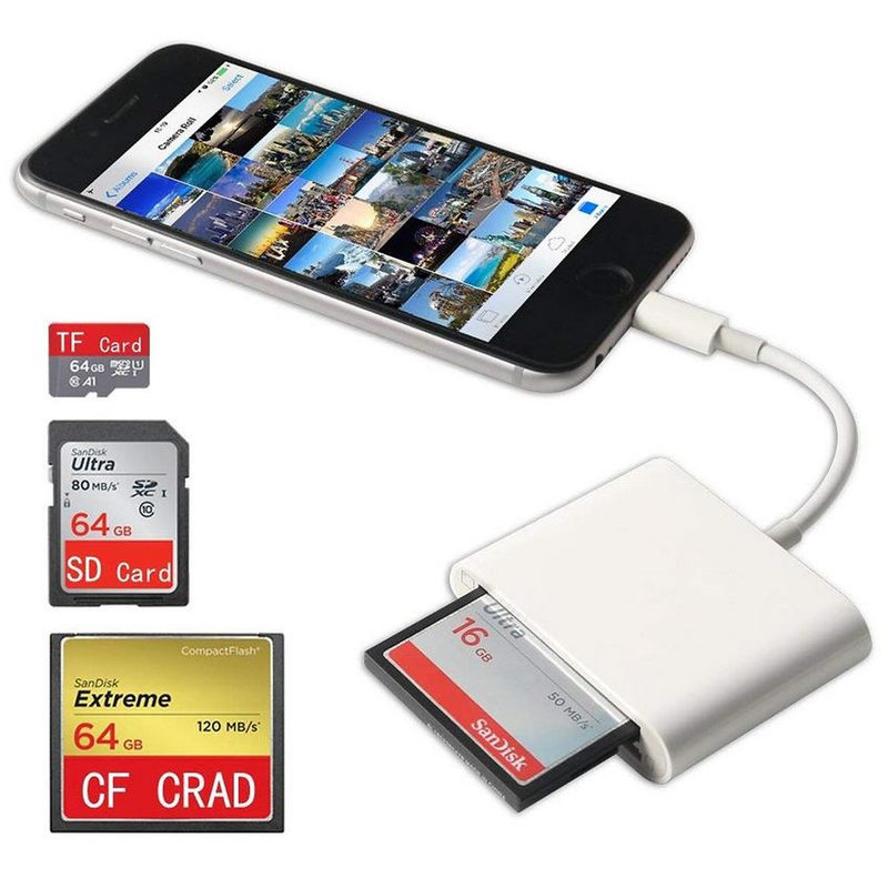 Đầu đọc thẻ nhớ CF SD TF cho iPhone iPad cổng kết nối Lightning ...