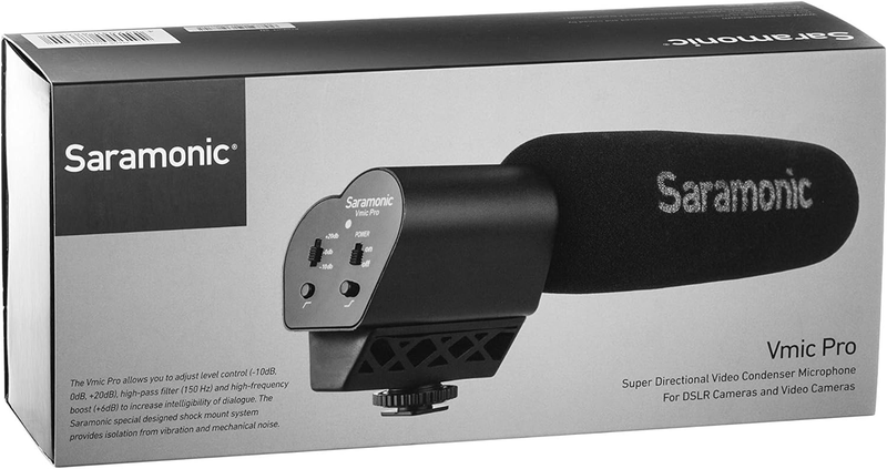 Amazon.com : Saramonic VMIC Pro Super Directional Condenser Video Microphone with Rubberized Shockmount, High-Pass Filter, Level Control, High-Frquency Switches, Monitoring & More - for DSLR Cameras & Camcorders : Camera & Photo