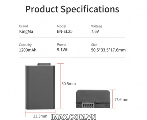 Bộ 1 pin 1 sạc đôi BM015 Kingma EN-EL25 for Nikon Z50, ZFC