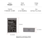 Bộ 1 pin 1 sạc đôi Ver 3 Kingma for Olympus BLS1/BLS5
